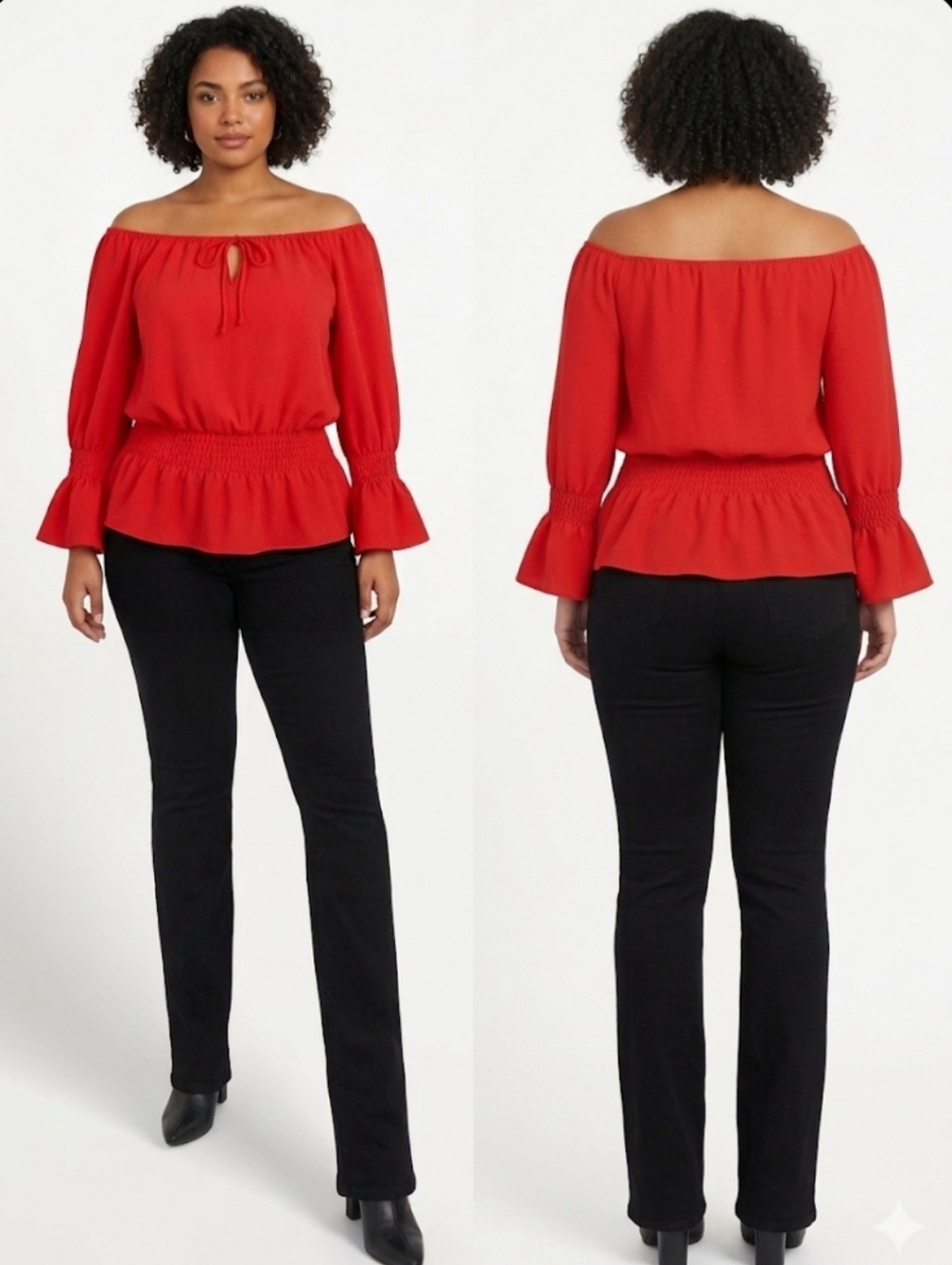 NWOT EMPERICE Red off the shoulder smocked waist peasant blouse Women Sz 1X